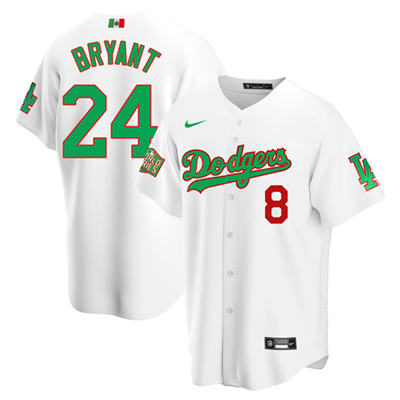 Men's Los Angeles Dodgers Front #8 Back #24 Kobe Bryant White Green Mexico 2020 World Series Stitched Jersey